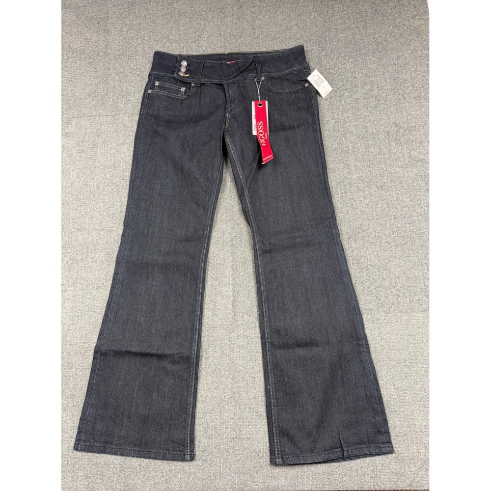 Vigoss Women Dark Wash Flare Leg Stretch Jeans Triple Button P1477J Size 15 NWT